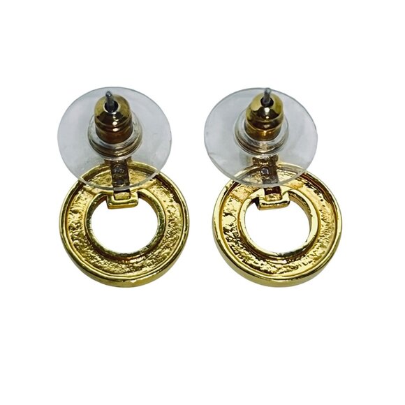 Gold Tone Snake Chain Necklace With Rhinestone Circle Pendant & Earrings (5827) - Picture 10 of 10